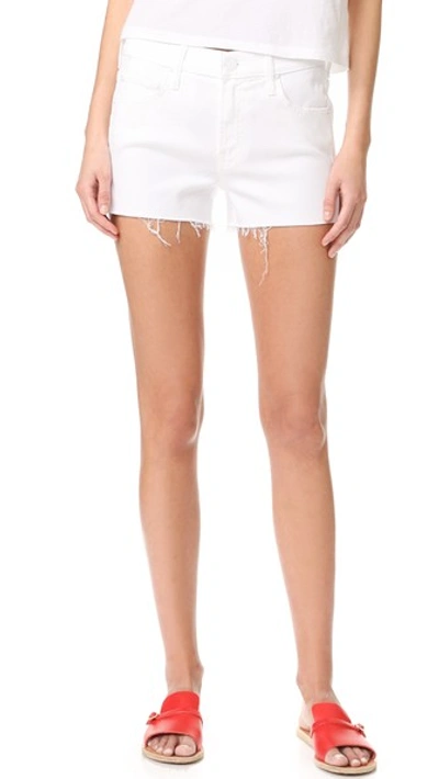 Mother The Teaser Distressed Stretch-denim Shorts In White