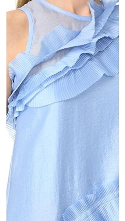 Shop Carven Pleated Ruffle Dress In Bleu Clair