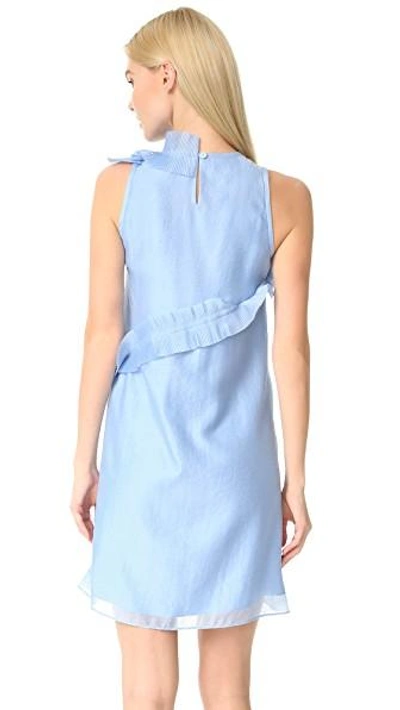 Shop Carven Pleated Ruffle Dress In Bleu Clair