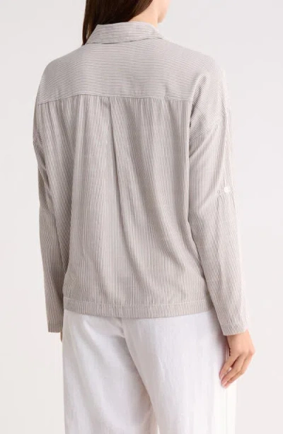Max Studio Stripe Collared Top In Neutral