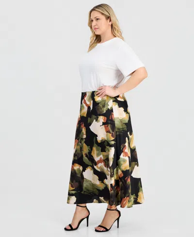 Anne Klein Plus Size Pull-on Bias Flared Skirt In Multi