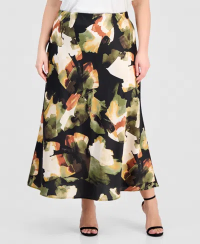 Anne Klein Plus Size Pull-on Bias Flared Skirt In Multi