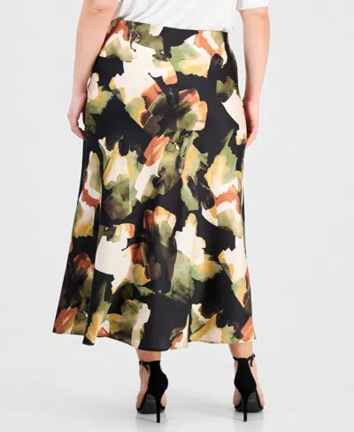 Anne Klein Plus Size Pull-on Bias Flared Skirt In Multi
