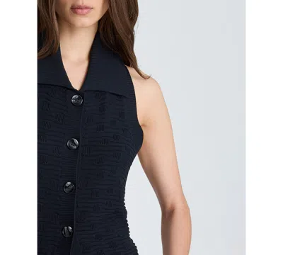 Kenneth Cole Collared Halter Sweater With Button Front In Blue