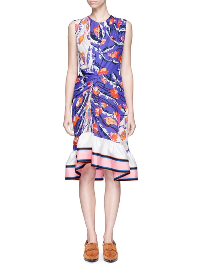 Shop Emilio Pucci 'ranuncoli' Stripe Hem Ruched Waist Silk Dress