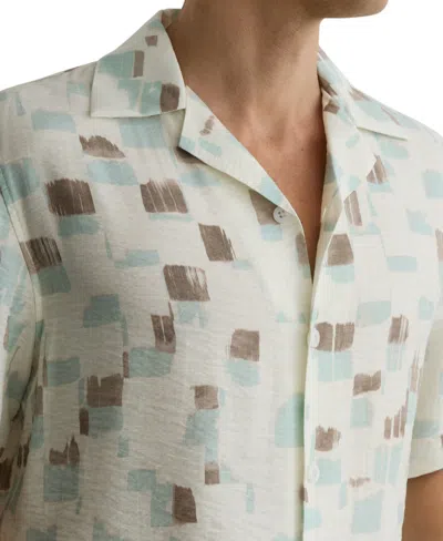 Reiss Mens Off White Vespucci Brushstroke-print Cotton Shirt Xl In Brown
