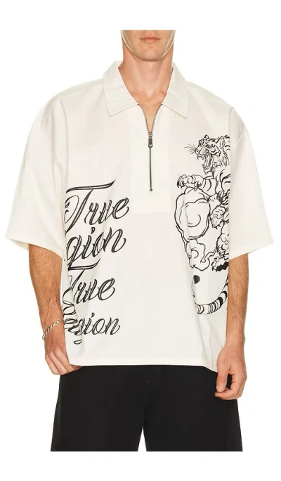 True Religion Half Zip Tiger Short Sleeve Shirt In White