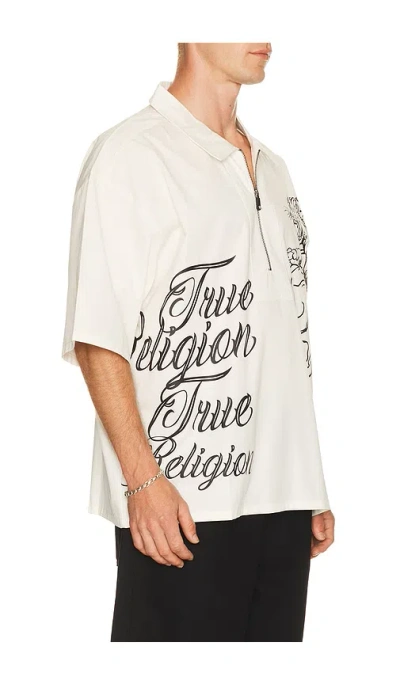 True Religion Half Zip Tiger Short Sleeve Shirt In White