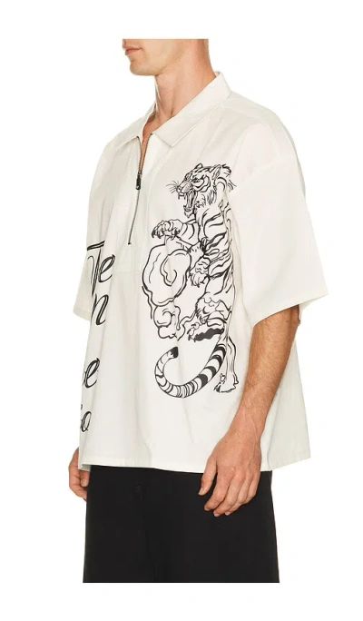 True Religion Half Zip Tiger Short Sleeve Shirt In White