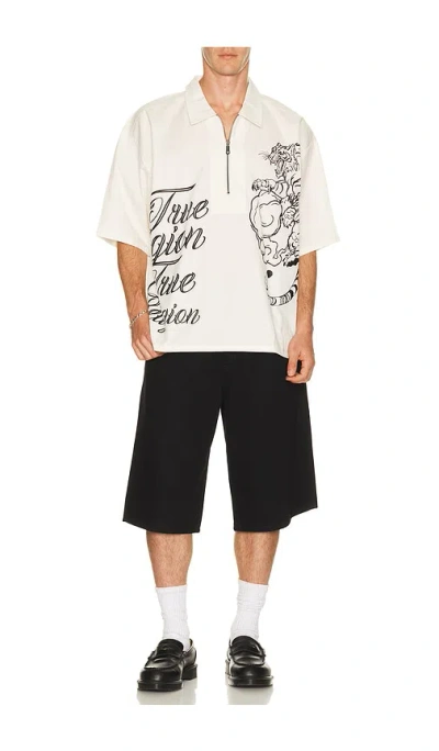True Religion Half Zip Tiger Short Sleeve Shirt In White