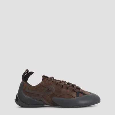 Loewe Grip Panelled Suede Sneakers In Brown