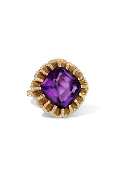 Mindi Mond Floating Amethyst & Diamond Pavé Cocktail Ring In Pattern
