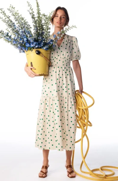 Boden Irene Polka Dot Print Midi Dress In White
