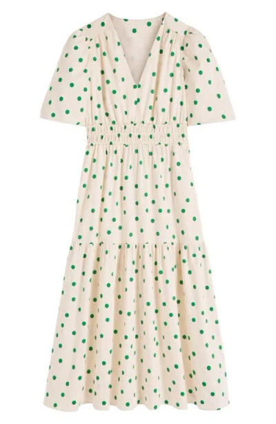 Boden Irene Polka Dot Print Midi Dress In White