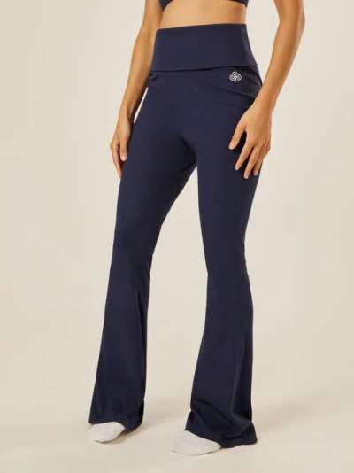 Be Athletica Essential Everyday Foldover Flared Pants In Blue