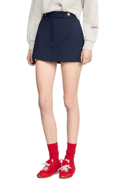 Sandro Striped Wool Skort In Blue