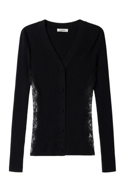 Sandro Cardigan With Lace Panel In Black