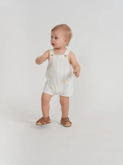 Puddles Seashell Artwork Adjustable Strap Overall Romper In White