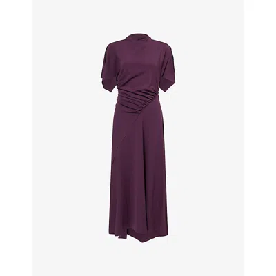 Victoria Beckham Womens Blackcurrant Cap-sleeve Draped Satin Midi Dress In Purple