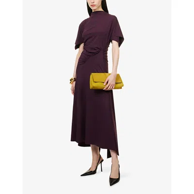Victoria Beckham Womens Blackcurrant Cap-sleeve Draped Satin Midi Dress In Purple