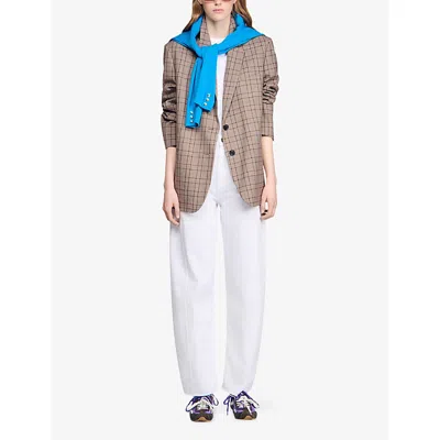 Sandro Womens Brown Check Single-breasted Wool-blend Blazer In Brown