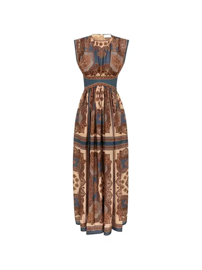 Zimmermann Womens Dark Blue Paisley Mahon Printed Silk Maxi Dress In Animal Print
