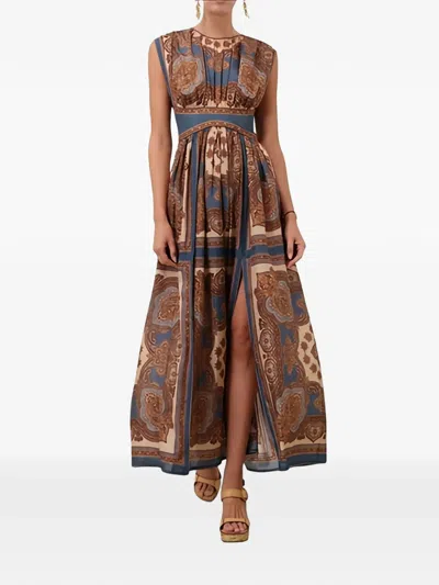 Zimmermann Womens Dark Blue Paisley Mahon Printed Silk Maxi Dress In Animal Print
