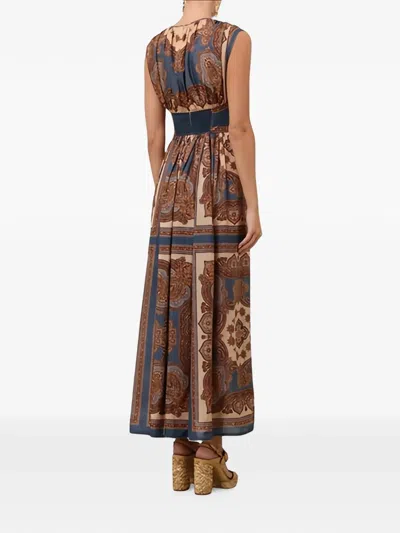 Zimmermann Womens Dark Blue Paisley Mahon Printed Silk Maxi Dress In Animal Print