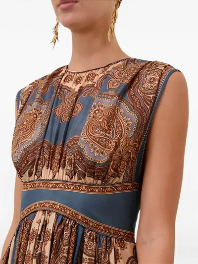 Zimmermann Womens Dark Blue Paisley Mahon Printed Silk Maxi Dress In Animal Print