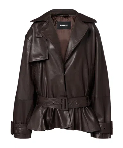 Rotate Birger Christensen Giacca Biker In Pelle Di Agnello Marrone Scuro Con Cintura Rotate In Brown