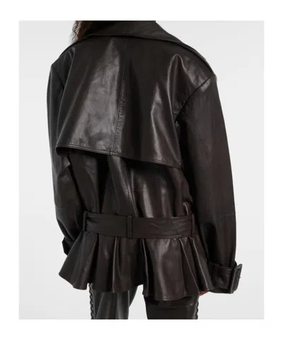 Rotate Birger Christensen Giacca Biker In Pelle Di Agnello Marrone Scuro Con Cintura Rotate In Brown