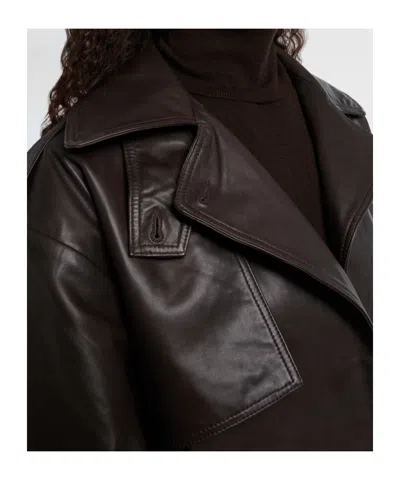 Rotate Birger Christensen Giacca Biker In Pelle Di Agnello Marrone Scuro Con Cintura Rotate In Brown