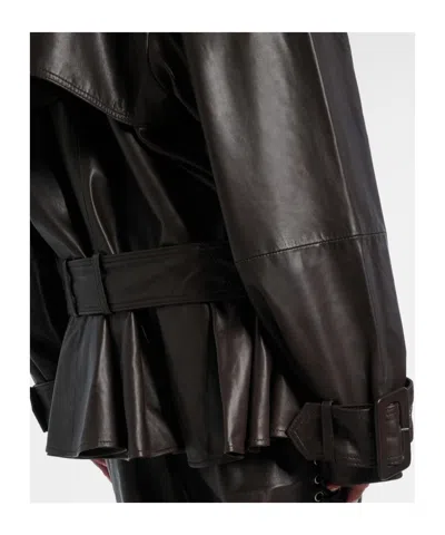 Rotate Birger Christensen Giacca Biker In Pelle Di Agnello Marrone Scuro Con Cintura Rotate In Brown