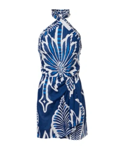 Poupette St Barth Manon Floral Halterneck Cotton Minidress In Blue