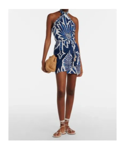 Poupette St Barth Manon Floral Halterneck Cotton Minidress In Blue