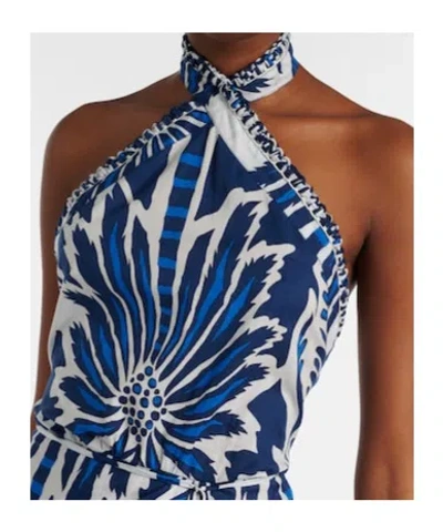 Poupette St Barth Manon Floral Halterneck Cotton Minidress In Blue