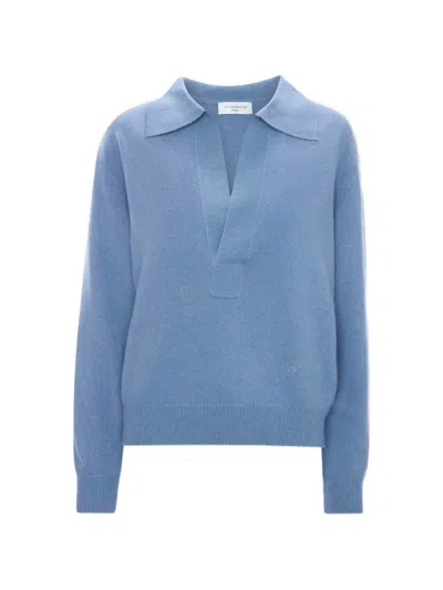 Victoria Beckham Genevieve Spread-collar Embroidered-logo Sweater In Blue