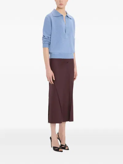 Victoria Beckham Genevieve Spread-collar Embroidered-logo Sweater In Blue
