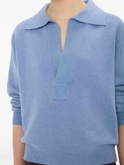 Victoria Beckham Genevieve Spread-collar Embroidered-logo Sweater In Blue
