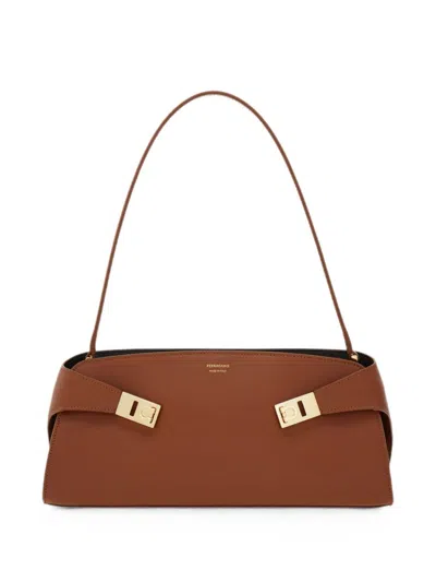 Ferragamo Hug East-west Small Leather Shoulder Bag In Brown