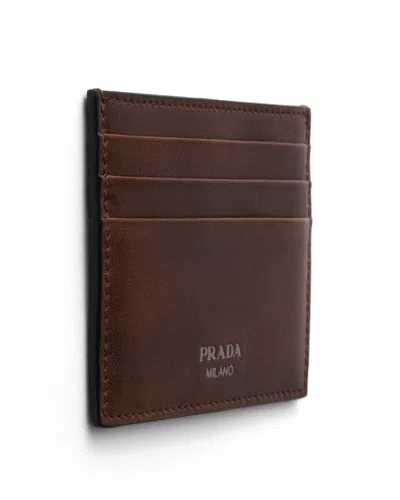 Prada Leather Card Holder In Brown