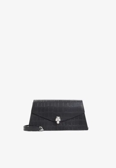 Alexander Mcqueen Mcqueen Mini Bag In Croc-effect Calfskin Leather With Skull In Black