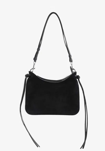 Phoebe Philo Black Silver Gig Small Suede Leather Shoulder Bag In Black