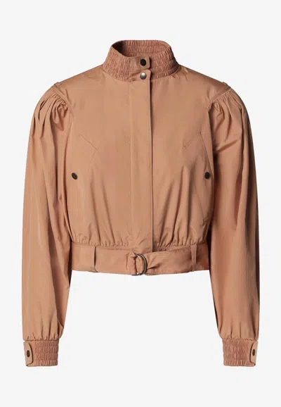Chloé Ruched Short Cotton Poplin Jacket In Reef Shell In Multi