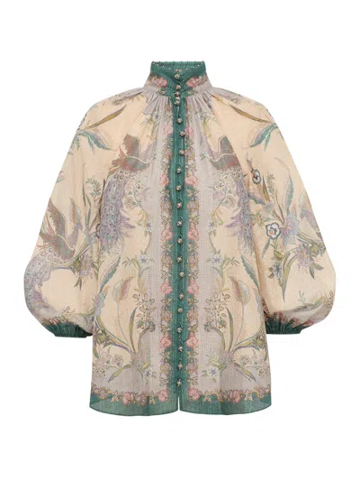 Zimmermann Womens Cream Scarf Floral Indra Billow Cotton And Linen Blend Blouse Xs In Multi
