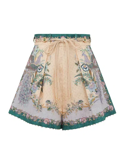 Zimmermann Womens Cream Scarf Floral Indra Tuck Printed Linen Shorts In Multi