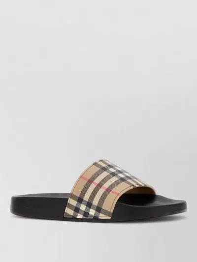 Burberry Brown Slides Sandals With Vintage Check Motif In Polyurethane In Multi