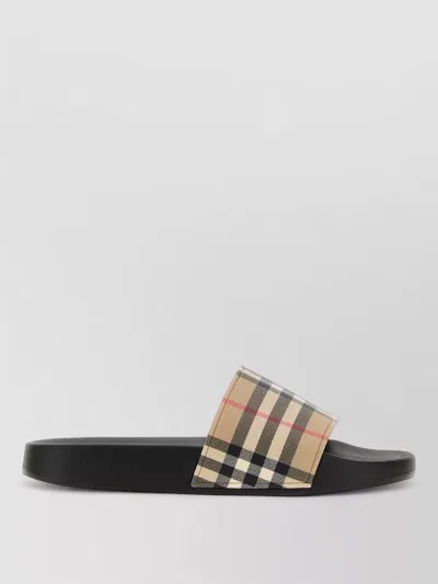 Burberry Brown Slides Sandals With Vintage Check Motif In Polyurethane In Multi