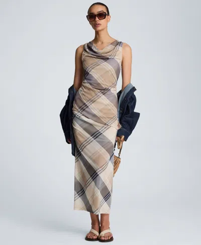 Kenneth Cole Pull On Side Ruched Midi Skirt In Multi