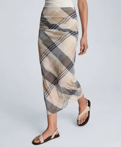 Kenneth Cole Pull On Side Ruched Midi Skirt In Multi